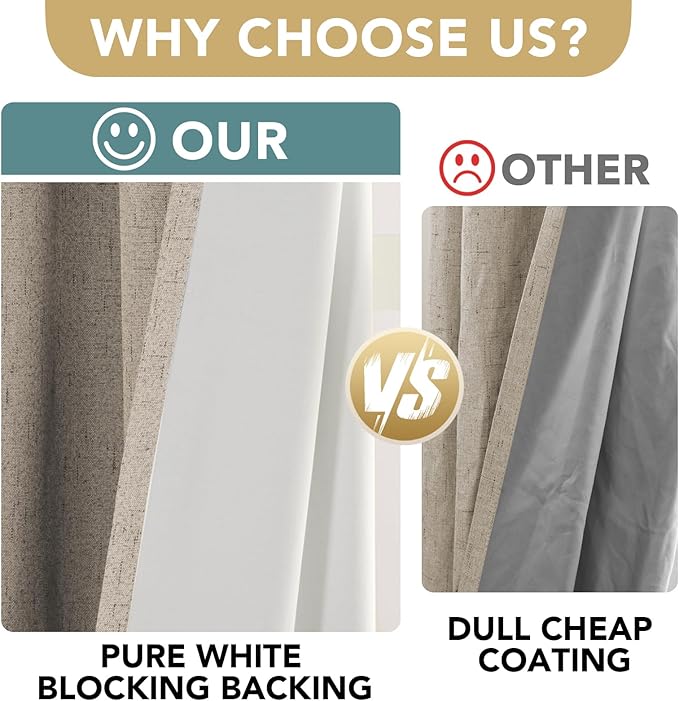 H.VERSAILTEX Linen Blackout Curtains Durable Thick Textured Linen Look 100% Blackout Patio Door Curtain Anti Rust Grommet Extra Wide Sliding Door Curtain Panel, Cobblestone, W100 x L96 inch - Image 3