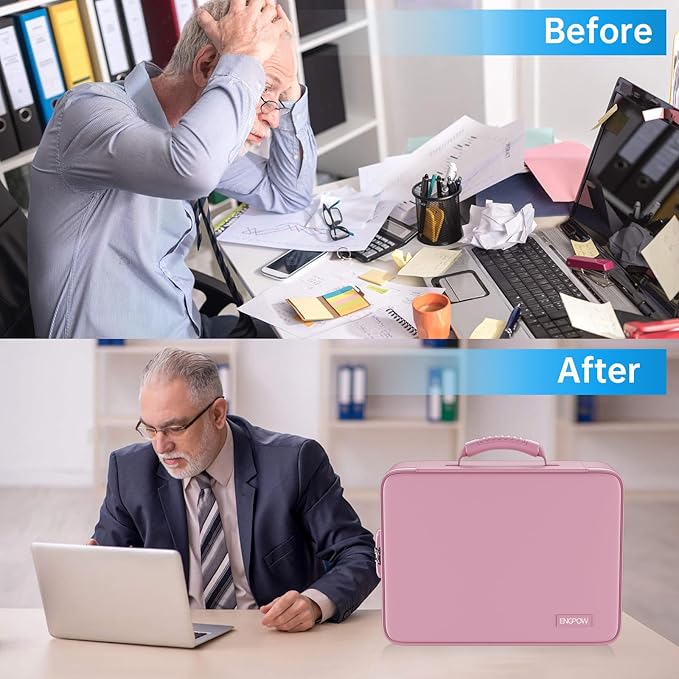 ENGPOW Fireproof File Organizer Bag with 13 Colorful Pockets Accordion File Folder,5200℉ Document Organizer Box with Lock&Labels,Multi-Layer Portable Home Safe Storage for Important Documents,Pink - Image 9