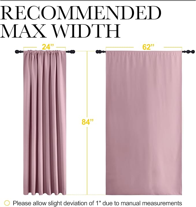 NICETOWN 2 Panels Blackout Curtains, Rod Pocket Thermal Insulated Drapes 84 inches Long, Easy-Care Modern Home Decoration Sunshades for Guest Room, Living Room, Office, 62 x 84 Inch, Rouge Pink - Image 6