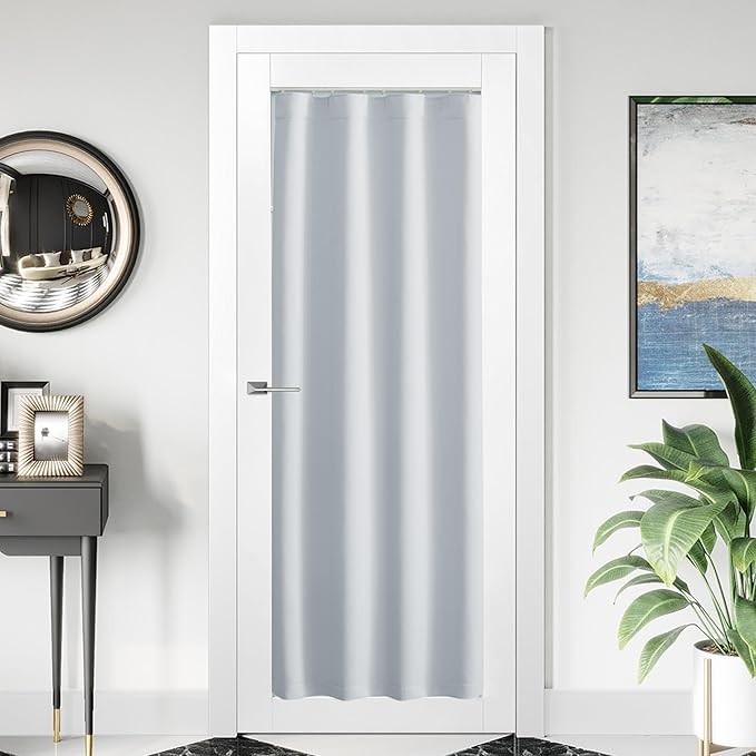 NICETOWN 1 Panel Room Darkening French Door Curtain, Thermal Insulated Front Glass Door Doorway Privacy Sidelight Rod Pocket and Ceiling Track Curtain for Kitchen, 36" x 72", Greyish White - Image 6