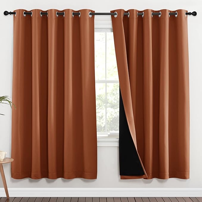 NICETOWN 100% Blackout Window Curtain Panels, Full Light Blocking Drapes with Black Liner for Nursery, 72-inch Drop Thermal Insulated Draperies (Burnt Orange, 2 Pieces, 70-inch Wide Per Panel) by NICETOWN
