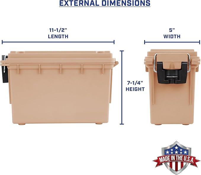 Sheffield 12627 Ammo Storage Box, Stackable .30 Cal Field Boxes, Water and Dust Resistant, Lockable Storage Box with Handle, Secures Hunting Gear, Supplies, and Bullets, Made in USA, Tan, 1-Pack - Image 2