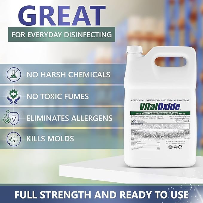 Vital Oxide Disinfectant, Deodorizer, Cleaner, Food-Contact Sanitizer, Virucide – (EPA registration #82972-1) – Kills Mold & Mildew, Eliminates Odors -4 Gallon - Image 3