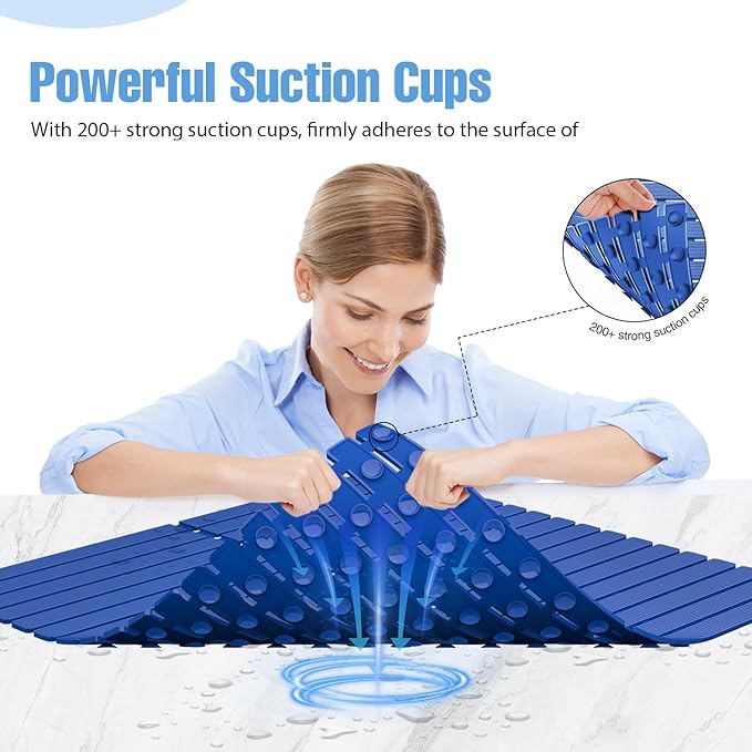 ​Shower Mat Non-Slip Bath Mat for Tub and Shower Stall,200+ Suction Cups with Drain Holes, Quick Dry Machine Washable, Extra Grip for Stand Up Showers, Bathroom Essentials 24x24 Inch (Blue) - Image 2