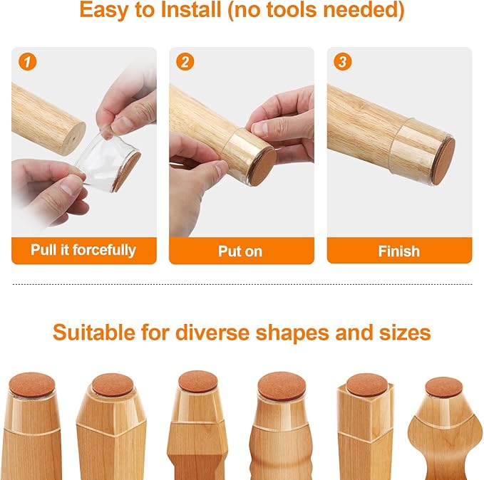 24Pcs Silicone Chair Leg Floor Protectors, Felt Furniture Pads for Hardwood Floors, Rubber Chair Leg Protectors for Hardwood Floors, Chair Leg Caps Chair Leg Covers for Wooden Floors(Clear, Large) - Image 6