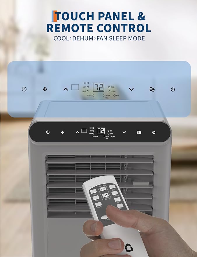 GarveeHome 8,000 BTU Portable Air Conditioners with Dehumidifier & Fan, Standing Air Conditioner Cools Up to 350 Sq.Ft., Smart Mode, Remote, Auto Swing, 24H Timer, Include Installation Kits, Grey - Image 3