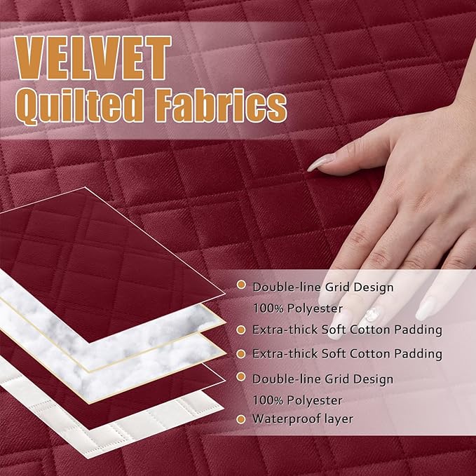 Arfntevss Waterproof Sectional Couch Covers L Shape Washable Velvet Sofa Cover for Sectional Non Slip Large Corner Slipcovers Dog 6 Pcs Universal U Shaped Furniture Protector (Wine Red, XX-Large) - Image 3