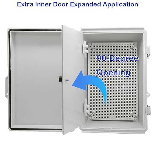 Waterproof Electrical Box with Mounting Plate, IP67 Junction Box Stainless Steel Latch Hinged Grey Cover Project Enclosure with Inner Door,Wall Bracket and 2 Glands 14" x 10" x 6" - Image 2