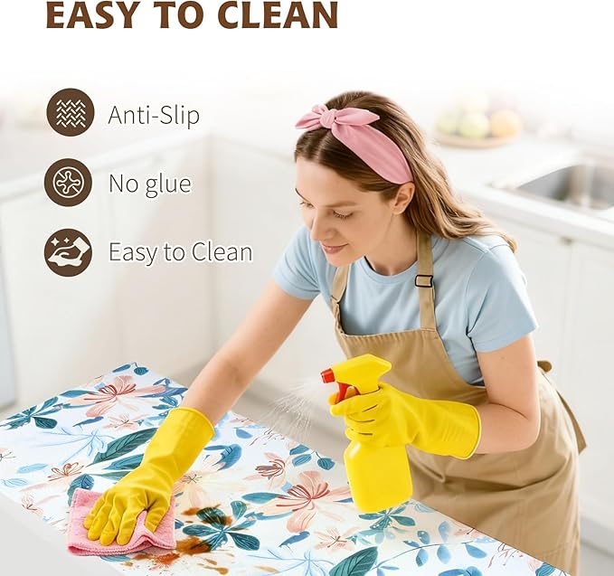 Shelf Liners Non Adhesive Pastel Floral & Bird Pattern - Thickened Non-Slip Easy to Clean Drawer Liner for Kitchen Cabinets, Tool Box, Refrigerator, with Knife & Tape Measure，17.3in x 236.2in. - Image 4