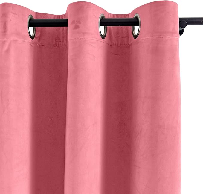 ChadMade Blackout Lined Premium Velvet Curtain Rose 100Wx96L Inch (1 Panel), Eyelet Grommet for Livingroom Bedroom Theater Studio, Leon Collection - Image 2