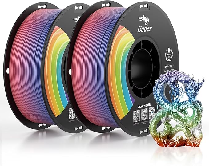 Creality 3D Printer Filament, PLA Plus Filament 1.75mm Rainbow, PLA Pro Toughness Upgraded Dimensional Accuracy +/- 0.03mm, 2 * 1KG Spool Ender PLA+ Filament for Most 3D Printer by Creality