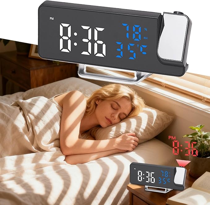 Projection Clock - 7.6x1.5x3.4in Rotatable Projector Display, Led Digital Timepiece, Mullti Scenario Application Alarm Device | Portable Temperature Humidity Monitor Bedroom Technology Enthusiasts - Image 9