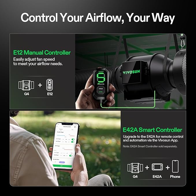 VIVOSUN Smart Air Filtration G4 Kit 4", AeroZesh G4 Inline Duct Fan with E12 Speed Controller, Carbon Filter & 8' Ducting, Cooling & Ventilation System for Grow Tents, Indoor Gardening, Hydroponics - Image 5