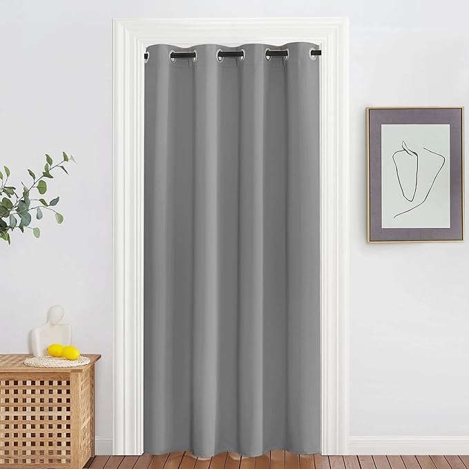 NICETOWN Blackout Silver Grey Living Room Curtain - Grommet Solid Thermal Insulated Sound Reducing Room Darkening Privacy Doorway Curtain for Bedroom (1 Panel, W52 x L78) by NICETOWN