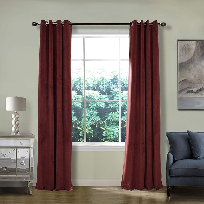 ChadMade Blackout Lined Premium Velvet Curtain Burgundy 72Wx96L Inch (1 Panel), Eyelet Grommet for Livingroom Bedroom Theater Studio, Leon Collection by ChadMade