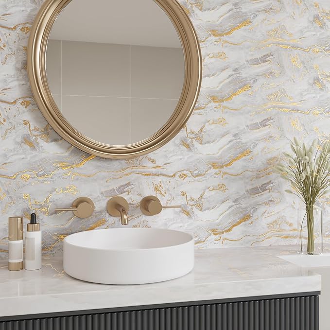 CRE8TIVE Wide 36"x118" Matte Liquid Beige Gold Marble Wallpaper Peel and Stick Marble Contact Paper for Walls Cabinet Vinyl Wrap Waterproof Adhesive Renter Friendly Wallpaper for Kitchen Living Room - Image 6