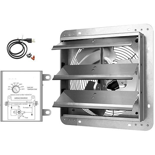 Simple Deluxe 12 Inch Wall Mounted Shutter Exhaust Fan with Temperature Controller and Power Cord Kit, Aluminum, 1600 RPM, 940 CFM, for Attic, Garage, Louvered Vent, Plant, Greenhouse, Silver by SimpleDeluxe