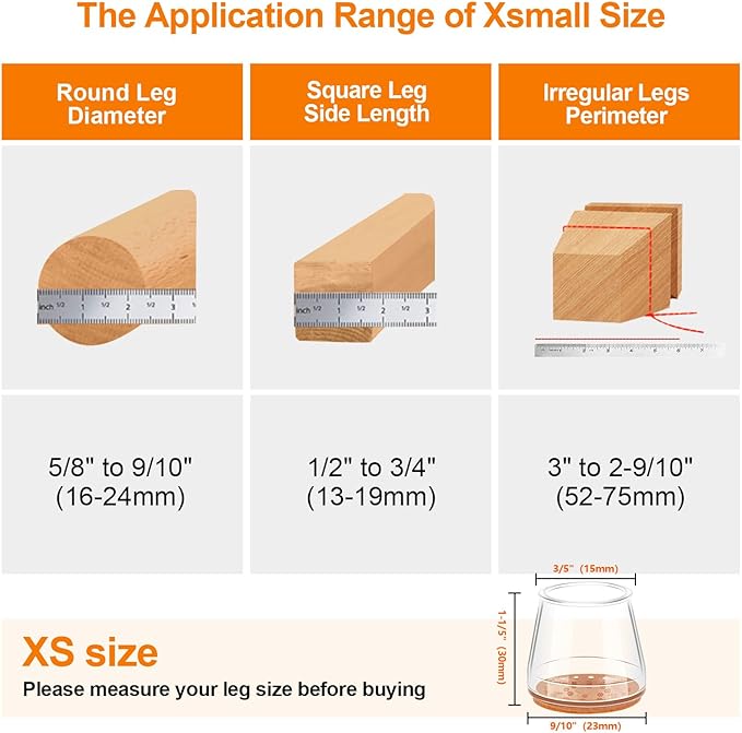24Pcs Silicone Chair Leg Floor Protectors, Felt Furniture Pads for Hardwood Floors, Rubber Chair Leg Protector for Hardwood Floors, Chair Leg Caps Chair Leg Covers for Wooden Floors(Clear, XSmall) - Image 4