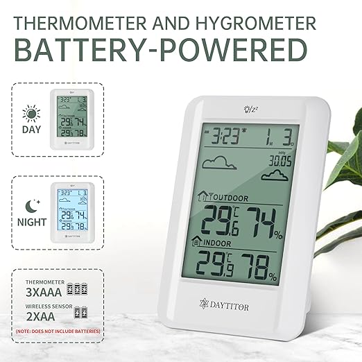 Outdoor Thermometer Weather Stations Wireless High Precision Temperature Humidity Gauge Monitor with 330ft Range Remote Sensor,Wireless Digital Hygrometer,Outdoor Thermometer Waterproof,White - Image 4