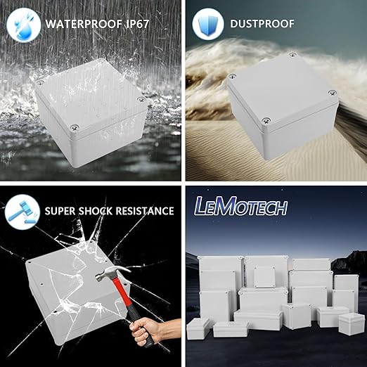 LeMotech Junction Box IP67 Waterproof Dustproof ABS Plastic Project Box for Electrical Outdoor Enclosure Gray 4.9 x 4.9 x 3 inch (125 x 125 x 75 mm) - Image 8