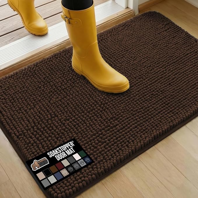 GORILLA GRIP SOAKSTOPPER Dog Door Mat, 36x24 Machine Washable Rug Absorbent Doormat Captures Moisture Mud Dirt, Quick Dry Soft Chenille Entryway Rugs Indoor Entrance Mats for Dog Paws, Brown by GorillaGrip