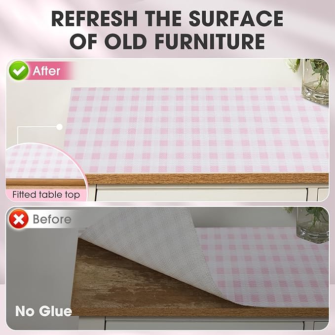 Drawer and Shelf Liner, Non-Slip Kitchen Cabinet Liners Non-Adhesive Thick Strong Grip Waterproof Washable Mats Protect Dresser Shelves Cupboard Bathroom Cabinets, Pink Plaid, 12 in X 10 FT - Image 8