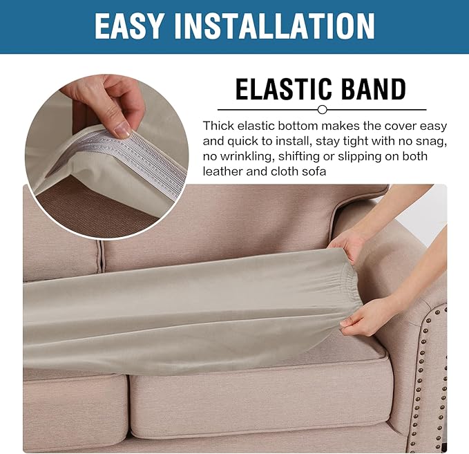 H.VERSAILTEX Velvet Stretch Individual Couch Cushion Cover Plush Cushion Slipcover for Loveseat Sofa Cushion Furniture Protector Seat Cushion Sofa Cover (1 Piece Sofa Cushion Cover, Oatmeal) - Image 4