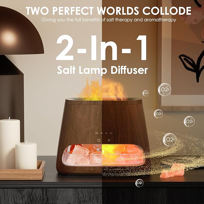SALKING 2-in-1 Himalayan Salt Lamp Diffuser, Cool Mist Humidifier, Aromatherapy & Himalayan Salt Therapy, 100% Pure Himalayan Salt, Ultrasonic Essential Oil Diffuser with Ambient Glow, 150ml (Dark) - Image 3