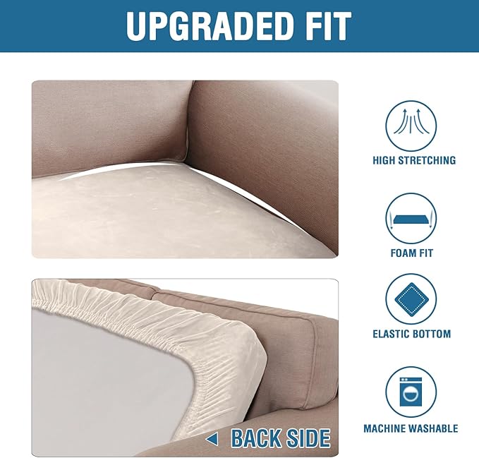 H.VERSAILTEX Velvet Stretch Individual Couch Cushion Cover Plush Slipcover for Loveseat Sofa Furniture Protector Seat Cover (1 Piece Loveseat Cushion Cover, Ivory) - Image 6