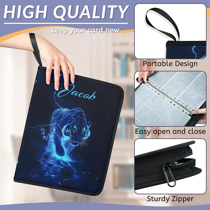 Custom Tiger Card Binder, 9-Pocket Trading Card Binder, Personalized Card Holder Fits 900 Cards with 50 Sleeves, Storage Album Case for TCG, MTG, Sports Cards - Image 5
