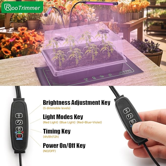 Seed Starter Tray with Grow Lights – 4 Pack Seedling Trays with 5" Humidity Domes & 4 LED Light Heads, Adjustable Timer, Full Spectrum for Indoor Germination, Herbs, Vegetables, Flowers - Image 3