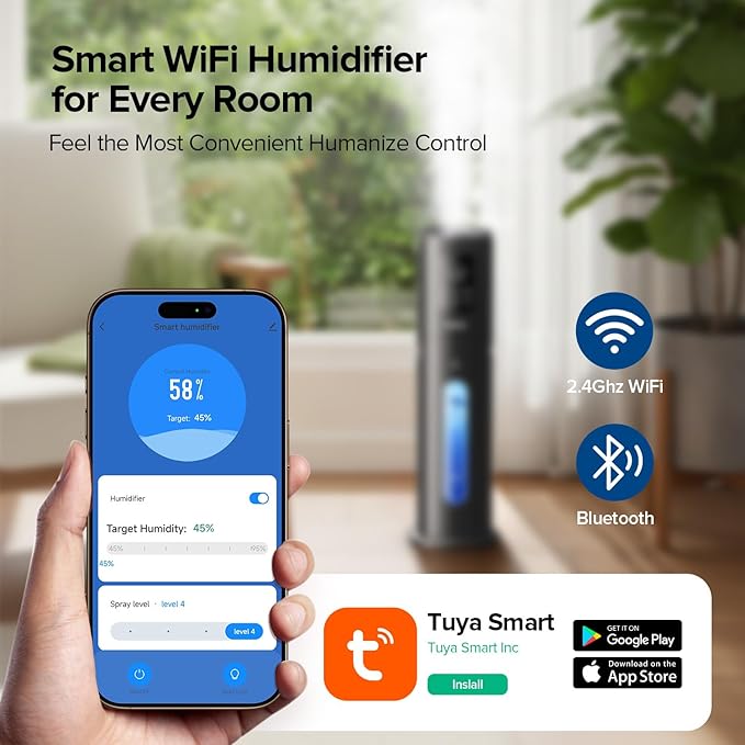 Humidifiers for Bedroom Large Room with Smart App & Remote Control, 7L/1.85Gal Room Humidifier, 4 Mist Levels Large Humidifier for Home Charcoal - Image 5