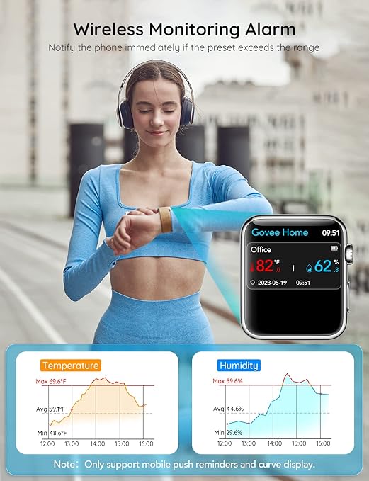 Govee WiFi Thermometer Hygrometer H5103, Indoor Bluetooth Temperature Humidity Sensor with Electronic Ink Display, App Notification Alert, Free Data Storage Export, Digital Remote Monitor for Bedroom - Image 5
