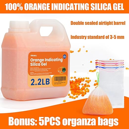 2.2LBS Desiccant Beads, Premium Orange Indicating Reusable Silica Gel Beads Bulk, Industry Standard 3-5 mm Desiccant Dehumidifier for 3D Filament, Electronic Devices, Camera, Safe (5PCS Bags) - Image 2