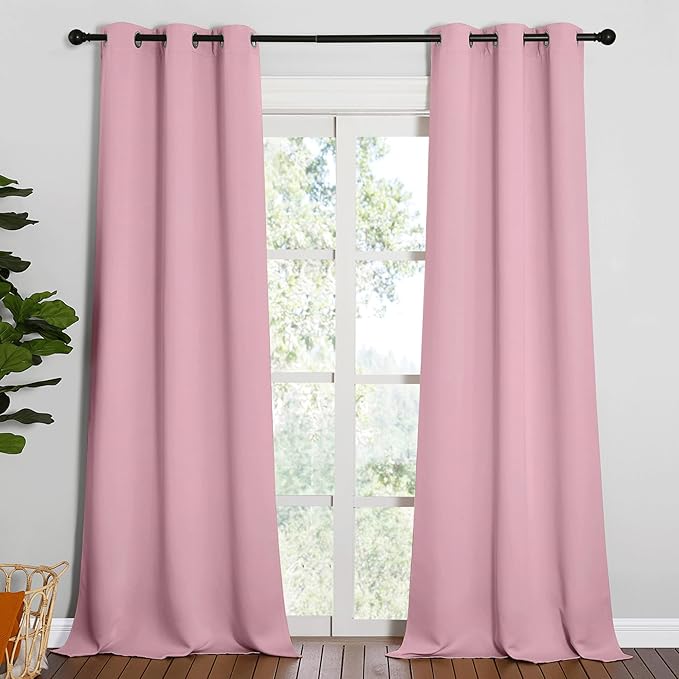 NICETOWN Patio Glass Door Blackout Curtains for Bedroom/Living Room, Privacy Panel Drapes for Dining Room and Guest Room (Crystal Pink, 42 inches Wide x 90 inches Long, 1 Pair) by NICETOWN