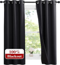 NICETOWN Complete 100% Blackout Curtain Set, Black, 37" W by 60" L, Double Panels, Thermal Insulated & Energy Efficiency Window Draperies with Black Liner, Noise Reducing Short Curtains for Kids Room by NICETOWN