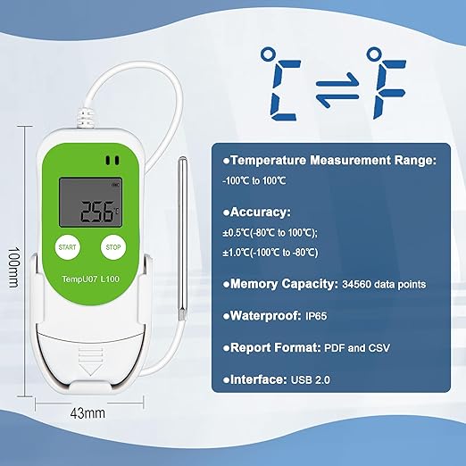 Tzone Low Temperature Data Logger USB Freezer Thermometer Recording with PT100 Sensor, Digital Temp Recorder with Probe for Lab, Refrigerator, Cold Chain Transportation, Warehouse - Image 4