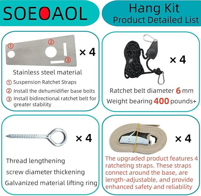 Upgraded 5822 Dehumidifier Hanging Kit for AprilAire Crawl Space dehumidifier, Basement, Whole-House Dehumidifier Models E100, E130, 1820, 1830, 1870, 1852, 1850, 1872,E070, E080, - Image 3