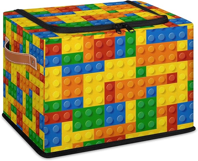 Storage Bin, Collapsible Fabric Storage Boxes with Lids for Organizing, Colorful Building Cubes Stackable Closet Organizers and Storage Cube Basket with Handle for Home, Office, Bedroom (10.2"x14.2") by LLCXCSI