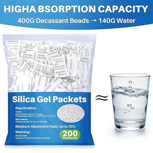 Sukh 200PCS 2Gram Desiccant Silica Gel Packets - Rechargeable Desiccant Packs,Silica Gel Desiccant Beads,Silica Packets for Storage,Moisture Absorbers for Electronics,Closet,Jewelry,Shoes,Clothes - Image 4
