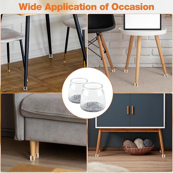 BAIPOK 36Pcs Round Chair Leg Floor Protectors with Felt Bottom, Silicone Chair Leg Covers Caps for Hardwood Floors, Dining Room Bar stools Leg Protectors, Reduce Noise & No Scratch, Clear, Small - Image 7
