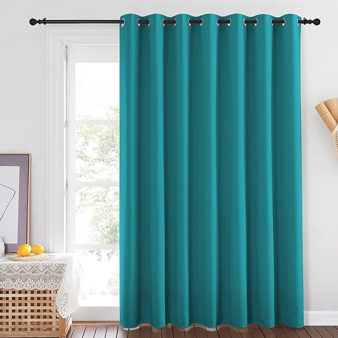 NICETOWN Blackout Sliding Glass Door Curtain - Grommet Thermal Insulated Patio Door Drape Extra Wide Room Darkening Voice Reducing for French Door (Peacock Teal, W100 x L84, 1 Piece) - Image 2