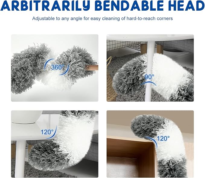 Microfiber Feather Dusters for Cleaning, Extendable Duster with 110" Extension Pole & 2pcs Replaceable Bendable Head, Cleaner Supplies Duster Tool for Ceiling Fan Furniture Cars Home Kitchen Gadgets - Image 3