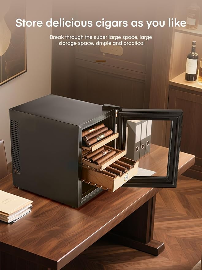 FOHERE Cigar Humidor Electric 33L with Temperature Control, Cigar Cooler with Humidity Control, Spanish Cedar Wood Shelves and Thermometer(280 Counts Capacity), Gift for Businees Partner - Image 6