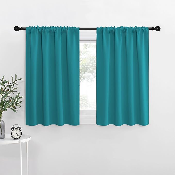 NICETOWN Kitchen Curtains, Peacock Blue, 34" x 40", Set of 2, Short Blackout Curtains & Drapes, Thermal Insulated Rod Pocket Window Treatment Draperies for Nursery by NICETOWN