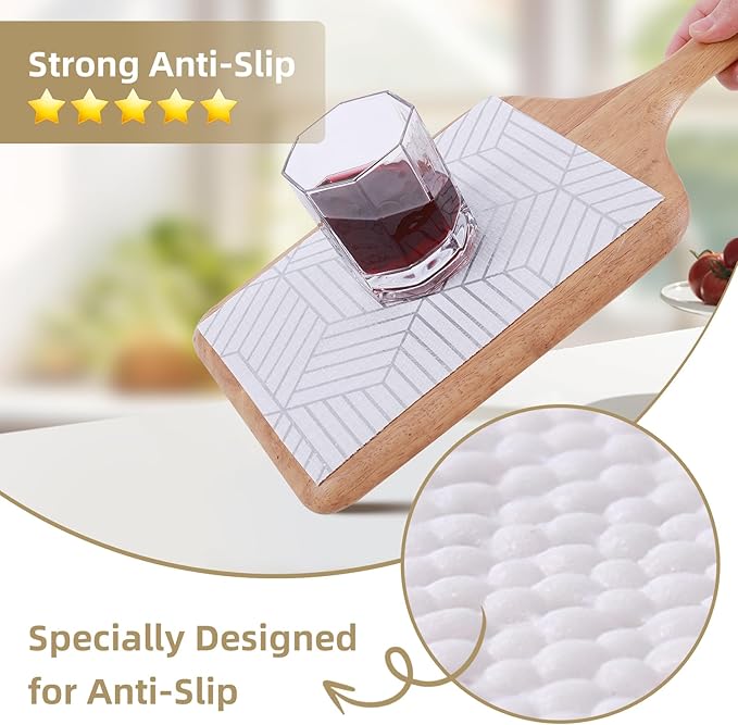 Shelf Liners for Kitchen Cabinets 12in x 30FT, Non Adhesive Cabinet Liner Strong Non-Slip Thickened Silver Geometric Easy to Clean for Shelf, Cabinet, Refrigerator with Knife and Tape Measure - Image 2