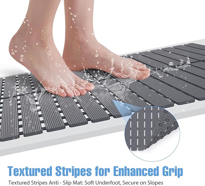 ​Shower Mat Non-Slip Bath Mat for Tub and Shower Stall,200+ Suction Cups with Drain Holes, Quick Dry Machine Washable, Extra Grip for Stand Up Showers, Bathroom Essentials 24x24 Inch (Light Grey) - Image 3