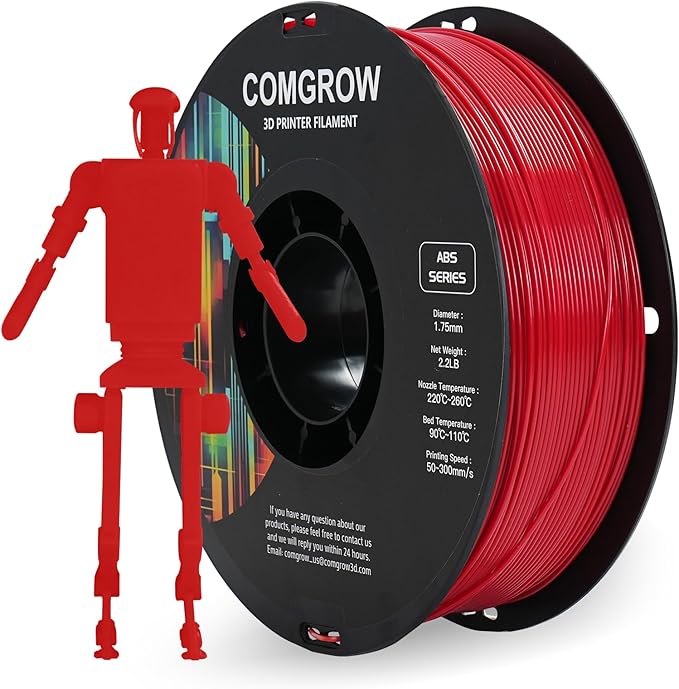 Comgrow ABS 3D Printer Filament, 1.75mm, Heat Resistant, 1kg, Red, +/- 0.02mm Dimensional Accuracy by Comgrow