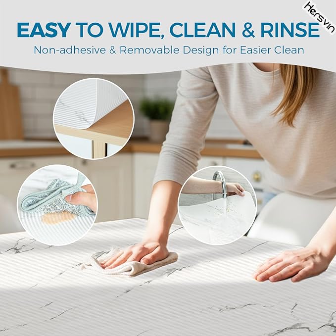 Hersvin Shelf Liners 10 in x 20 ft EVA Drawer Mats, Non-Adhesive Cupboard Protector, Kitchen Cabinet Lining Fridge Liner (White Marble Stripe, 25.4x610cm) - Image 6