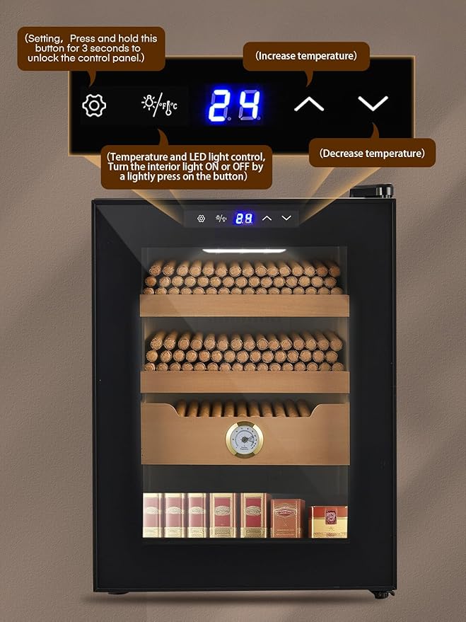 FOHERE Cigar Humidor Electric 33L with Temperature Control, Cigar Cooler with Humidity Control, Spanish Cedar Wood Shelves and Thermometer(280 Counts Capacity), Gift for Businees Partner - Image 3